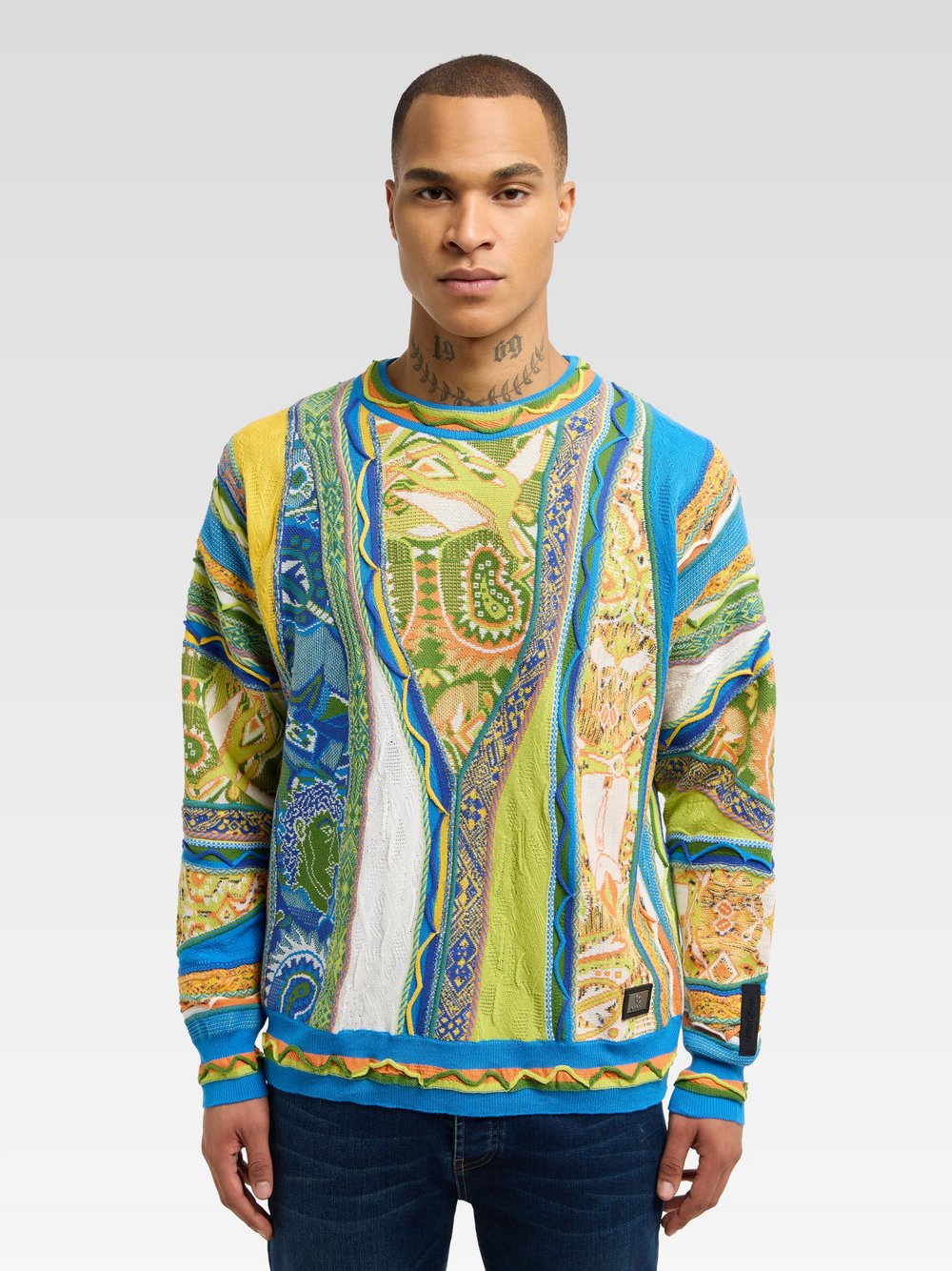 Thumbnail - Carlo Colucci Strickpullover Herren Baumwolle grün gemustert, M
