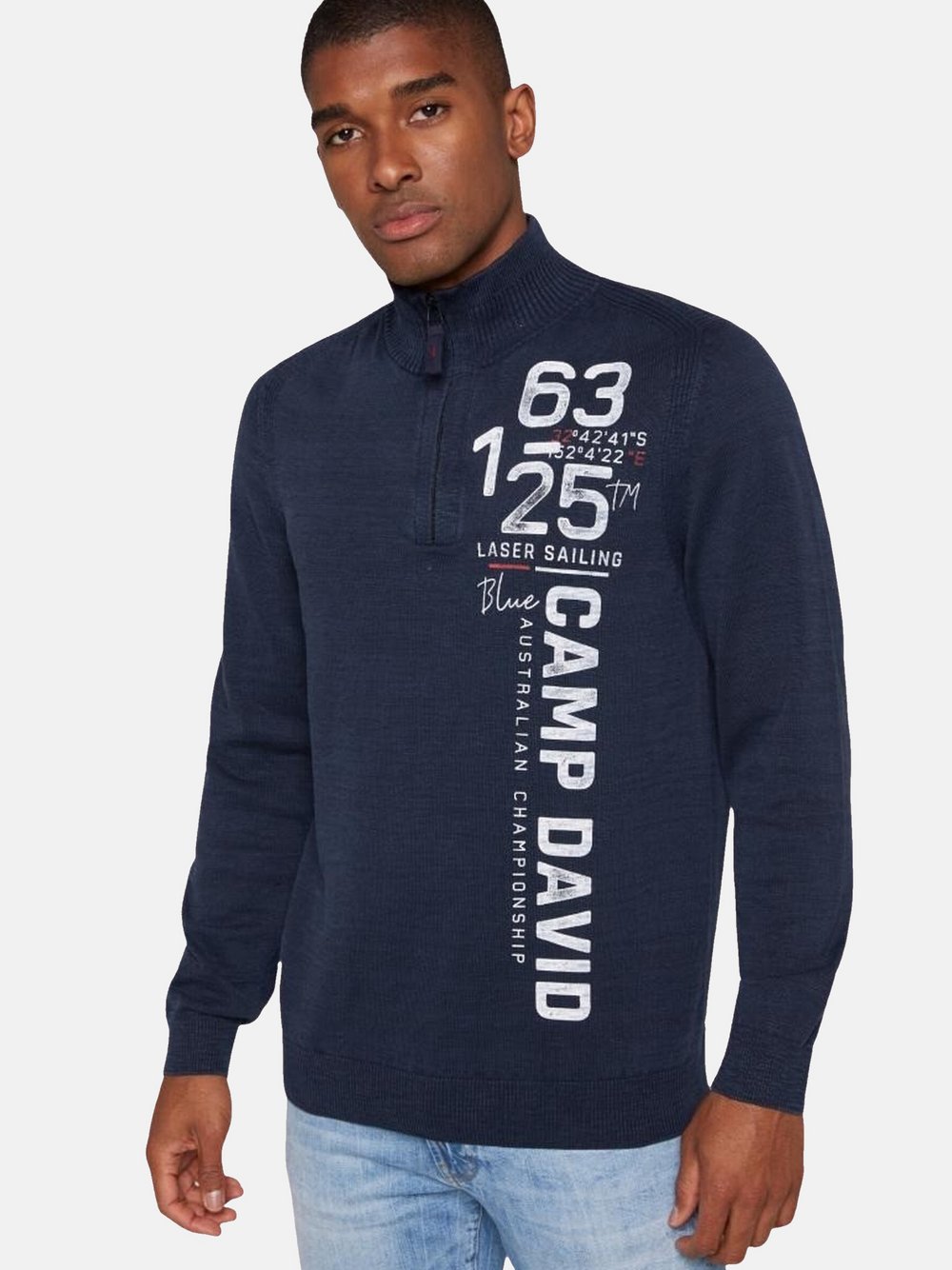 Camp David Pullover Herren Baumwolle blau bedruckt, S