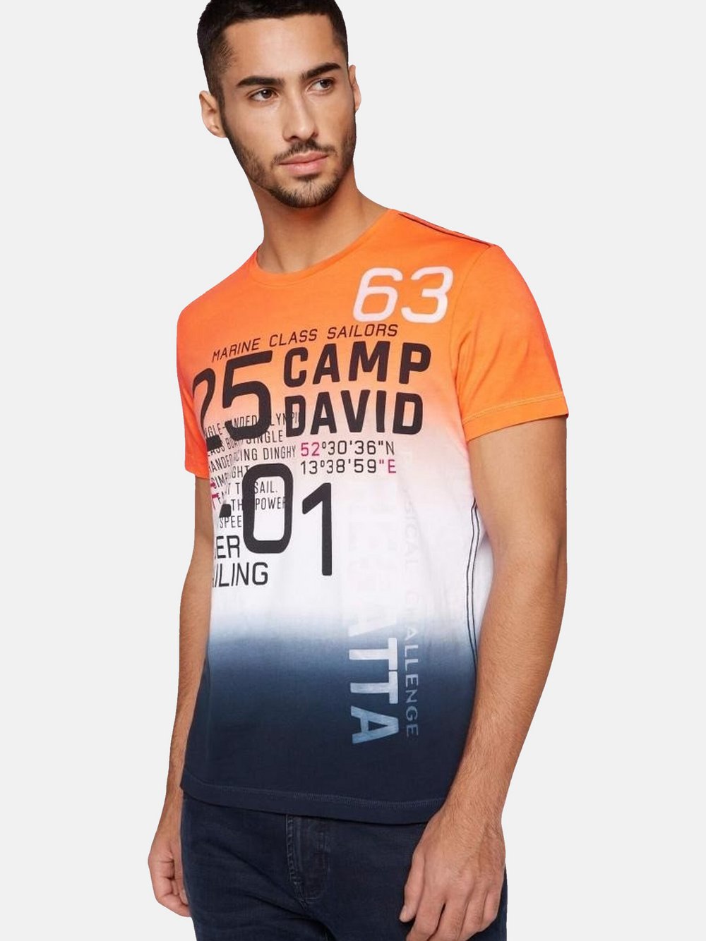 Camp David T-Shirt Herren Baumwolle orange bedruckt, S