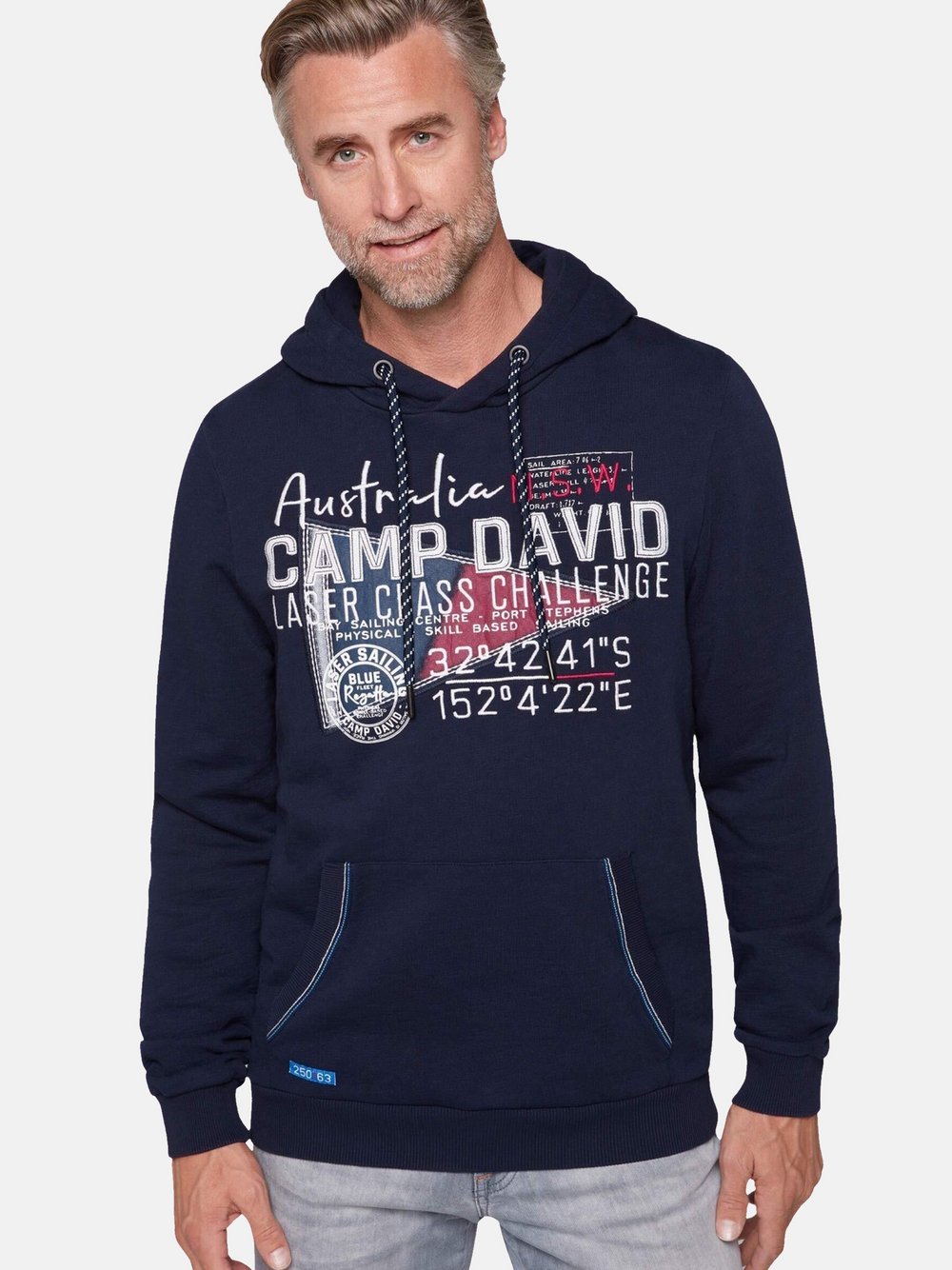 Camp David Kapuzensweatshirt Herren Baumwolle blau bedruckt, M