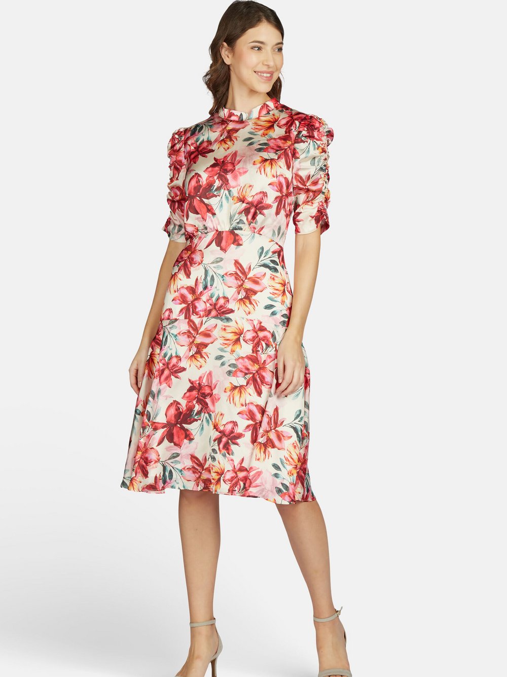 Kleo Abendkleid Damen Satin rot gemustert, 38