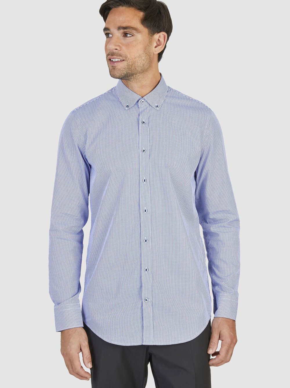 Daniel Hechter Business-Hemd Herren Modern Fit Baumwolle blau kariert, 44