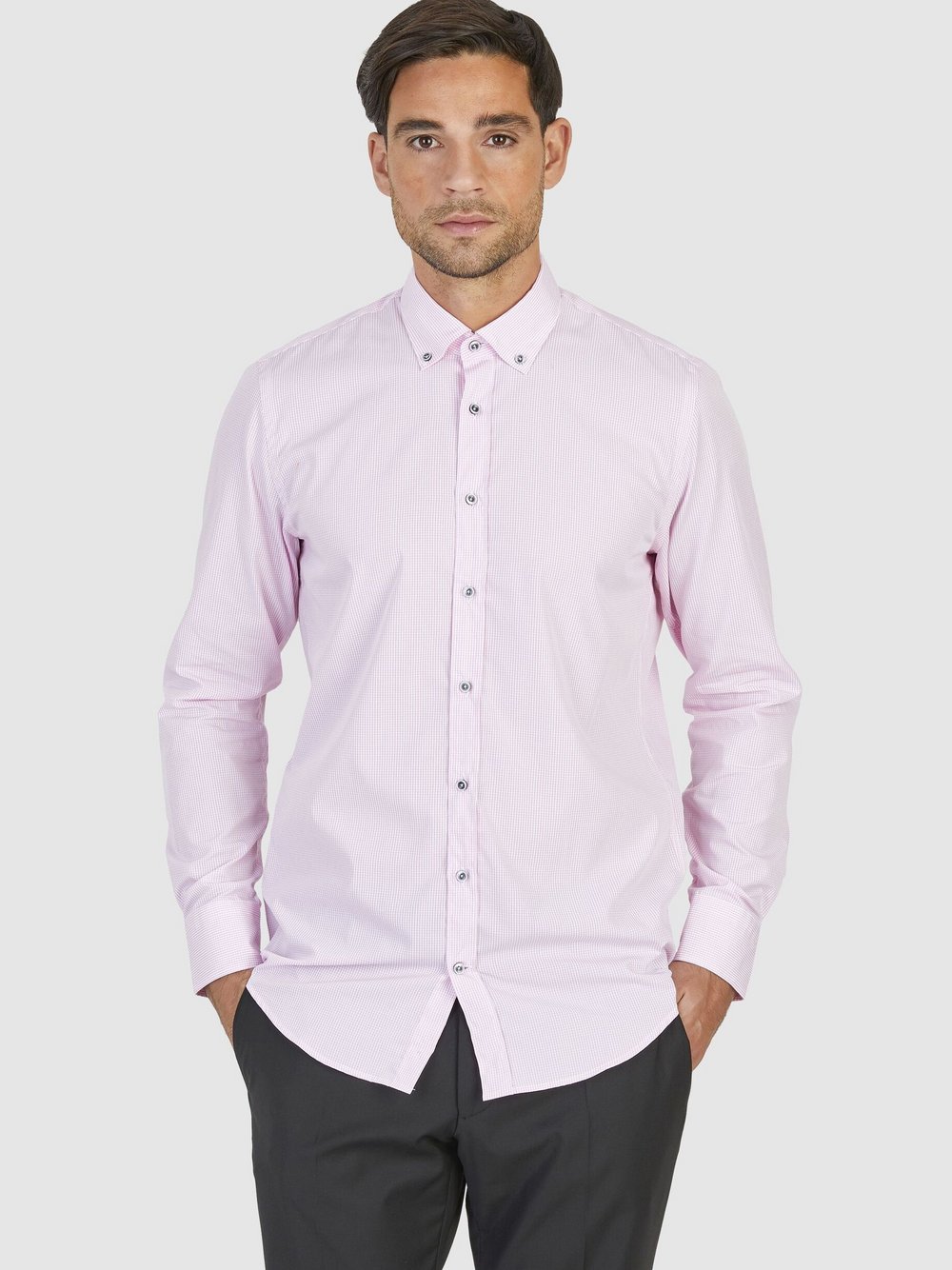 Daniel Hechter Business-Hemd Herren Modern Fit Baumwolle pink kariert, 43