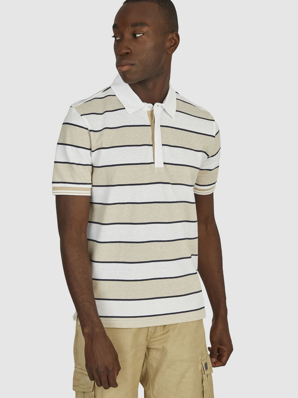 Daniel Hechter Poloshirt Herren Baumwolle beige gestreift, XXL