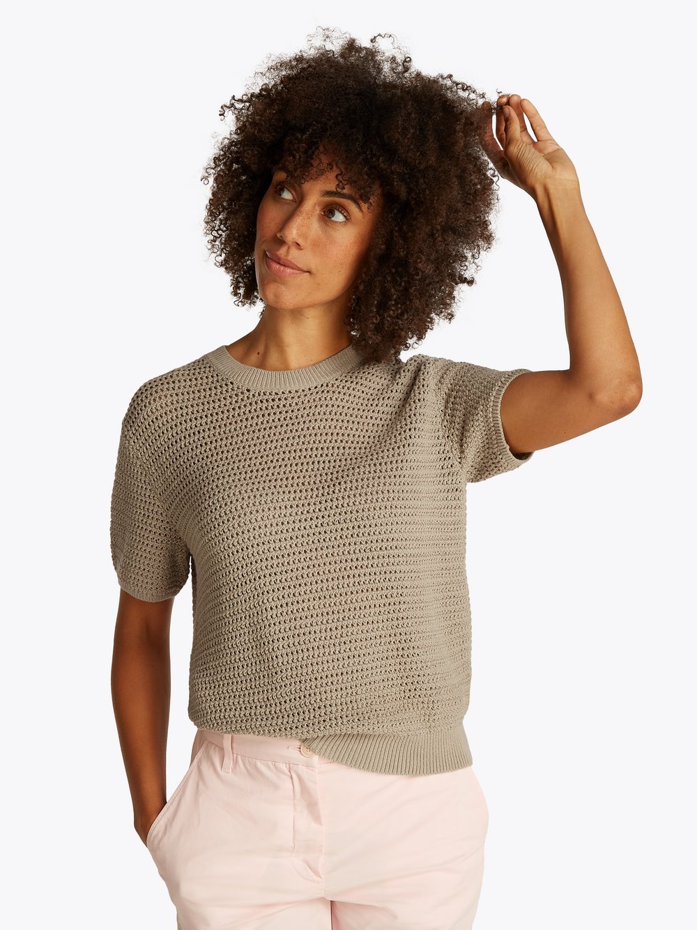 Tommy Hilfiger Kurzarm-Pullover Damen Baumwolle beige, L