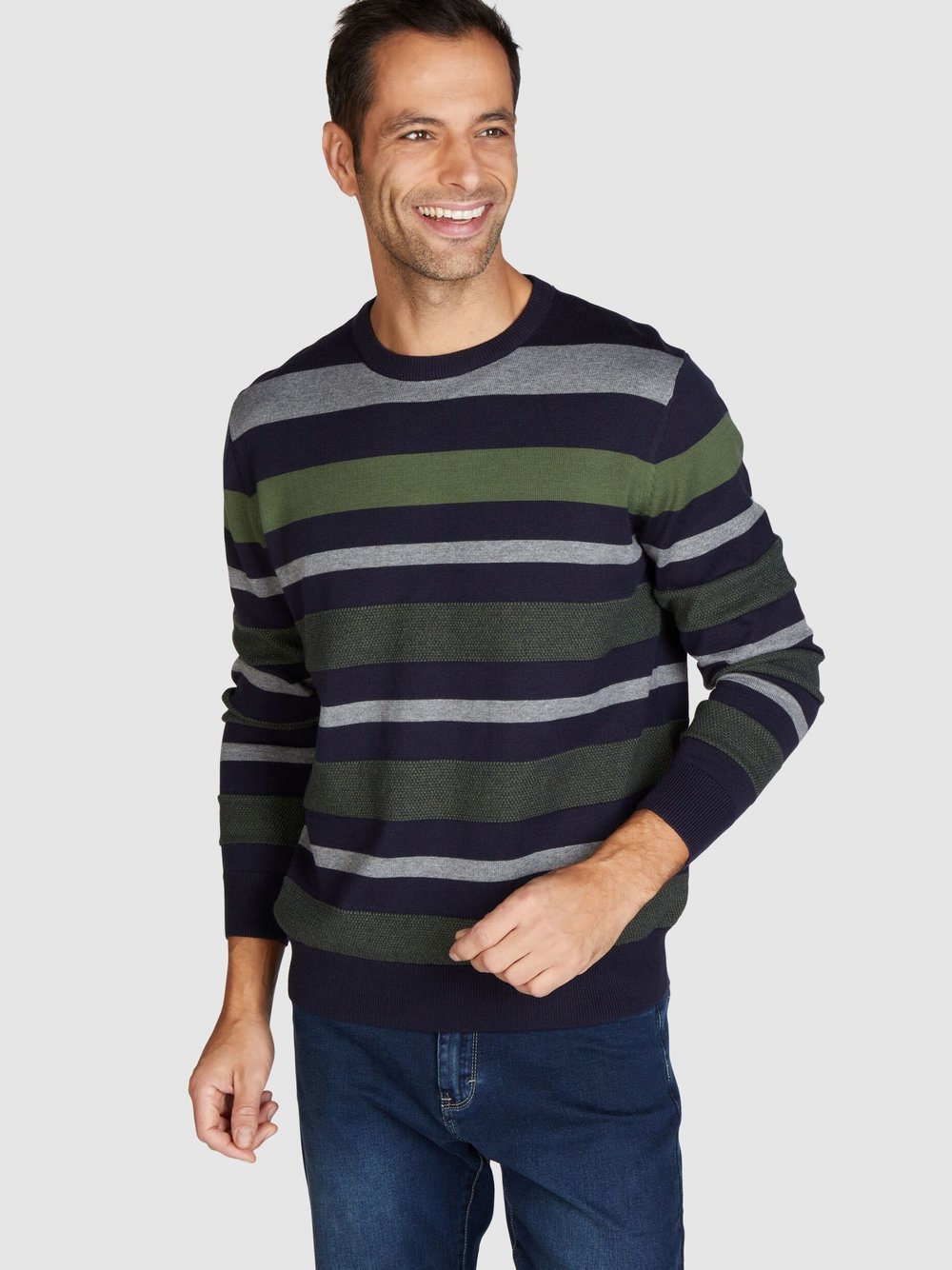 Navigazione Pullover Herren Baumwolle grün gestreift, XXL