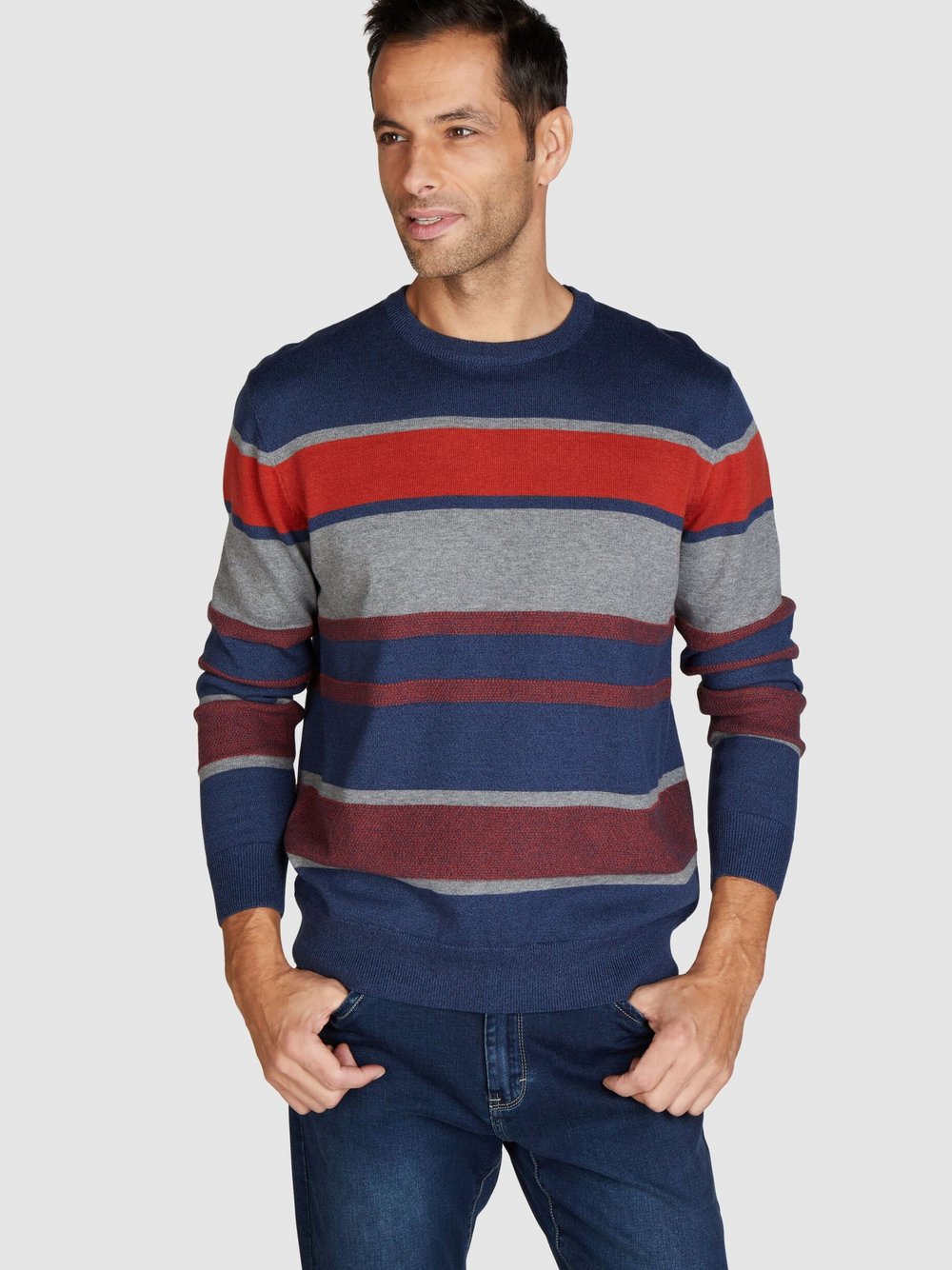 Navigazione Pullover Herren Baumwolle blau gestreift, XXXL