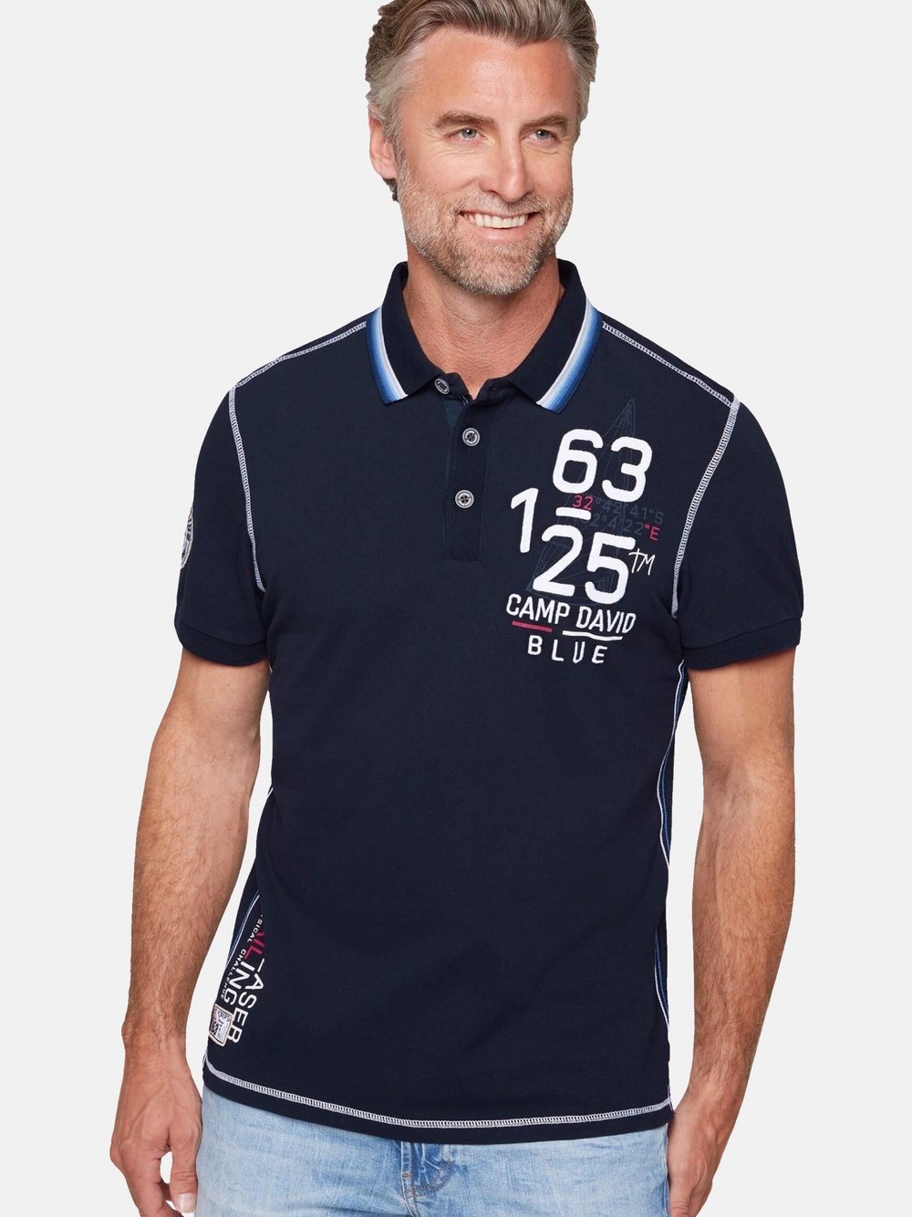 Thumbnail - Camp David Poloshirt Herren Baumwolle blau bedruckt, S