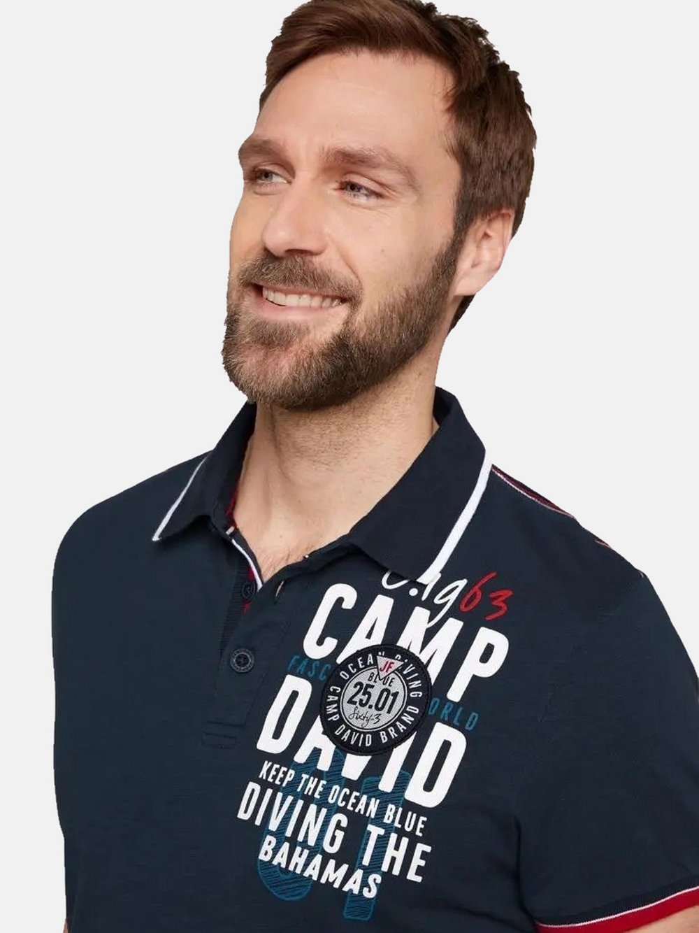 Camp David Poloshirt Herren Baumwolle blau bedruckt, S