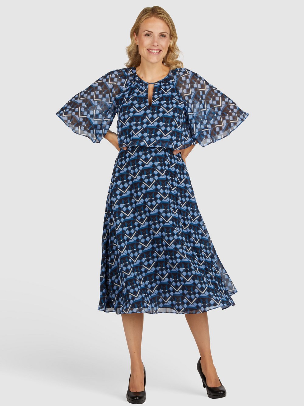 Thumbnail - Kleo Abendkleid Damen blau bedruckt, 46