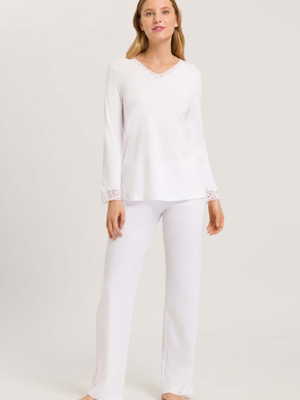VAN GRAAF Hanro Damen Weiß Pyjama Baumwolle Mittel