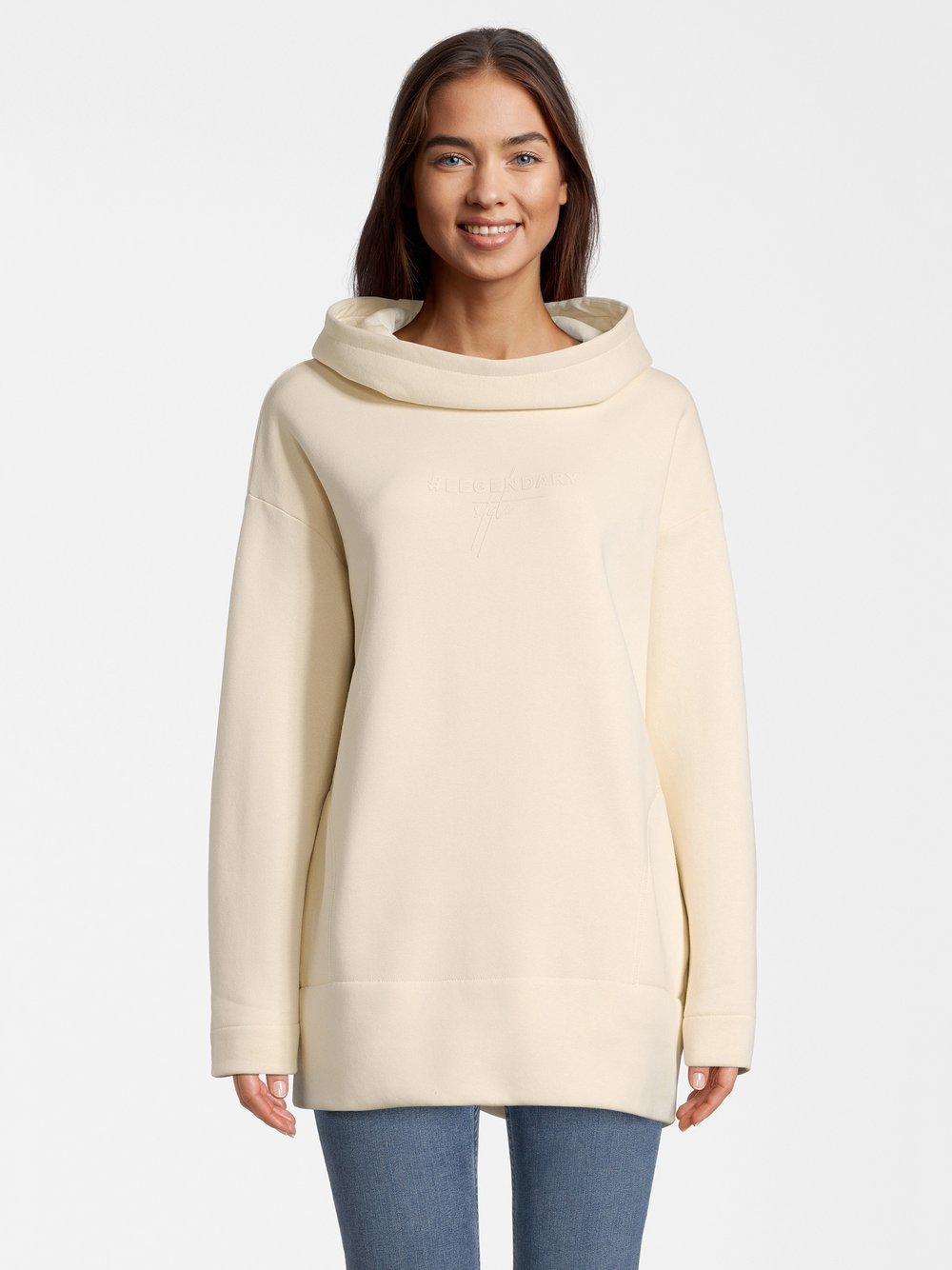 Vestino Hoodie Damen Baumwolle beige bedruckt, S