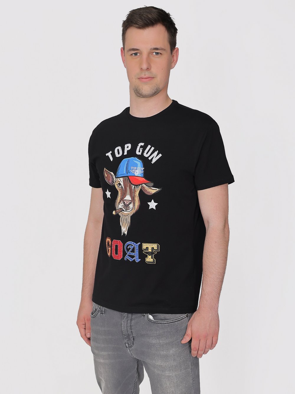 Topgun T-Shirt Herren Baumwolle schwarz bedruckt, L