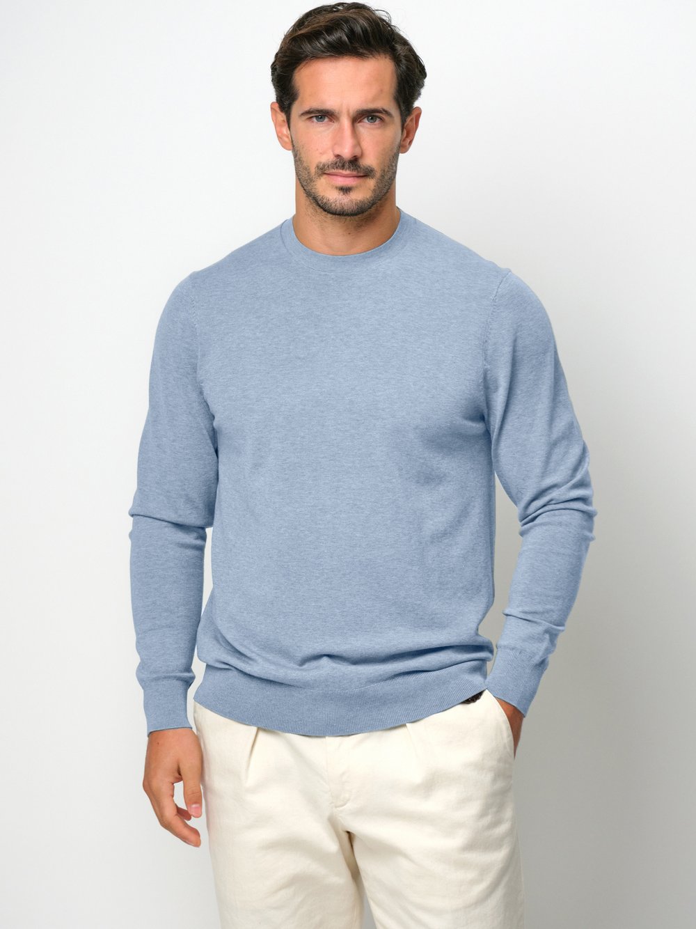 Thumbnail - Profuomo  Pullover Herren Baumwolle blau meliert, S