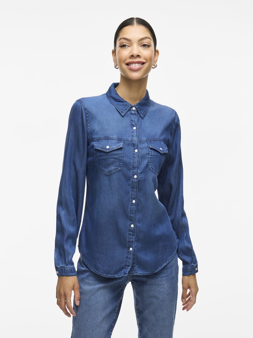 Thumbnail - Vila Jeansbluse Damen Baumwolle blau, XS