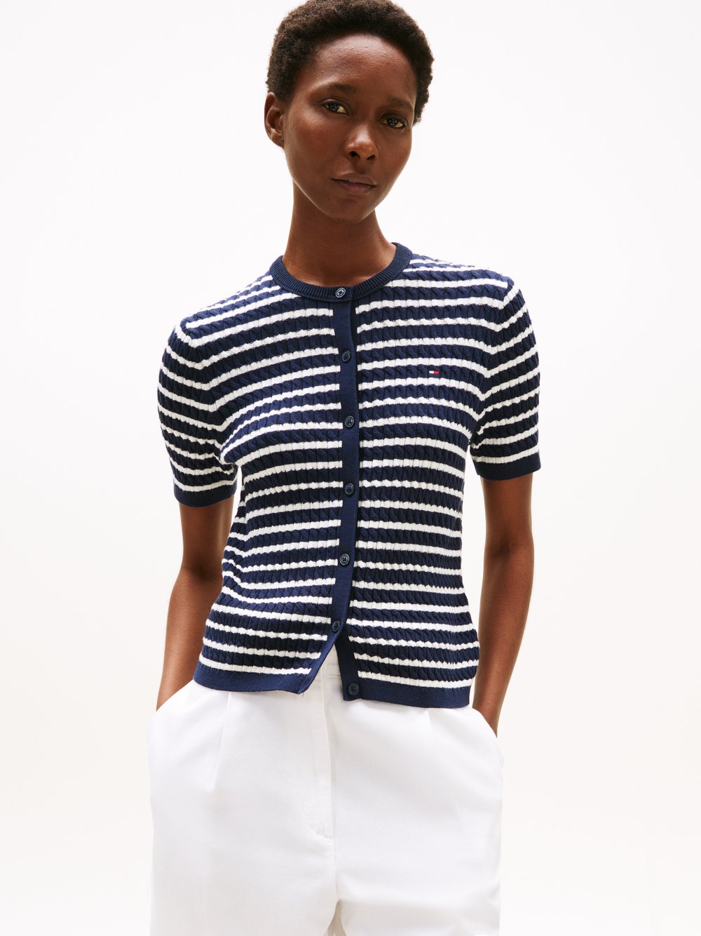 Tommy Hilfiger Kurzarm-Strickjacke Damen Baumwolle blau, L