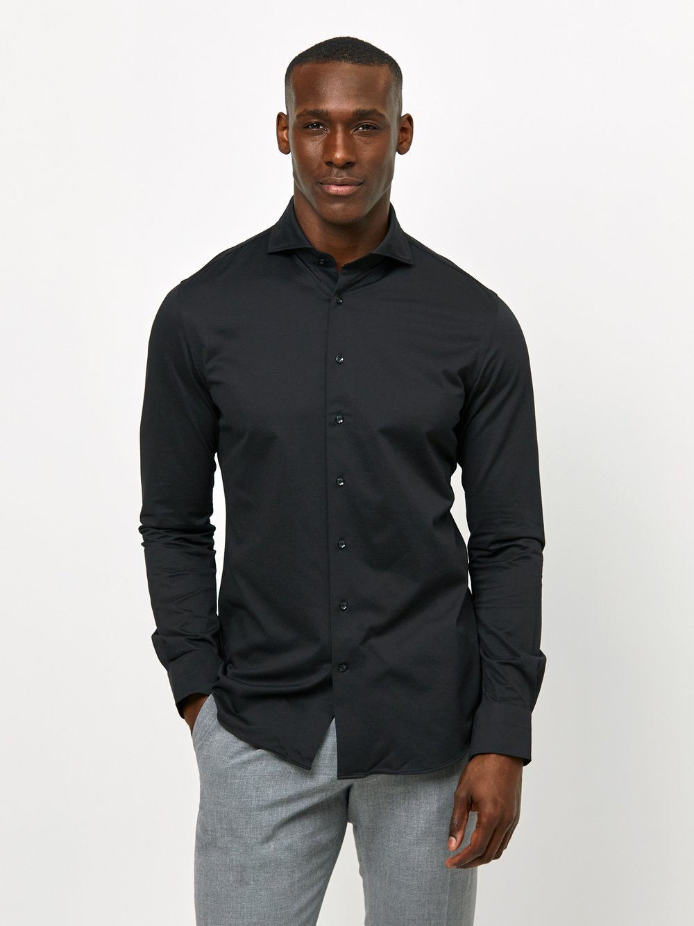 Profuomo Hemd Herren Slim Fit Baumwolle schwarz, 44