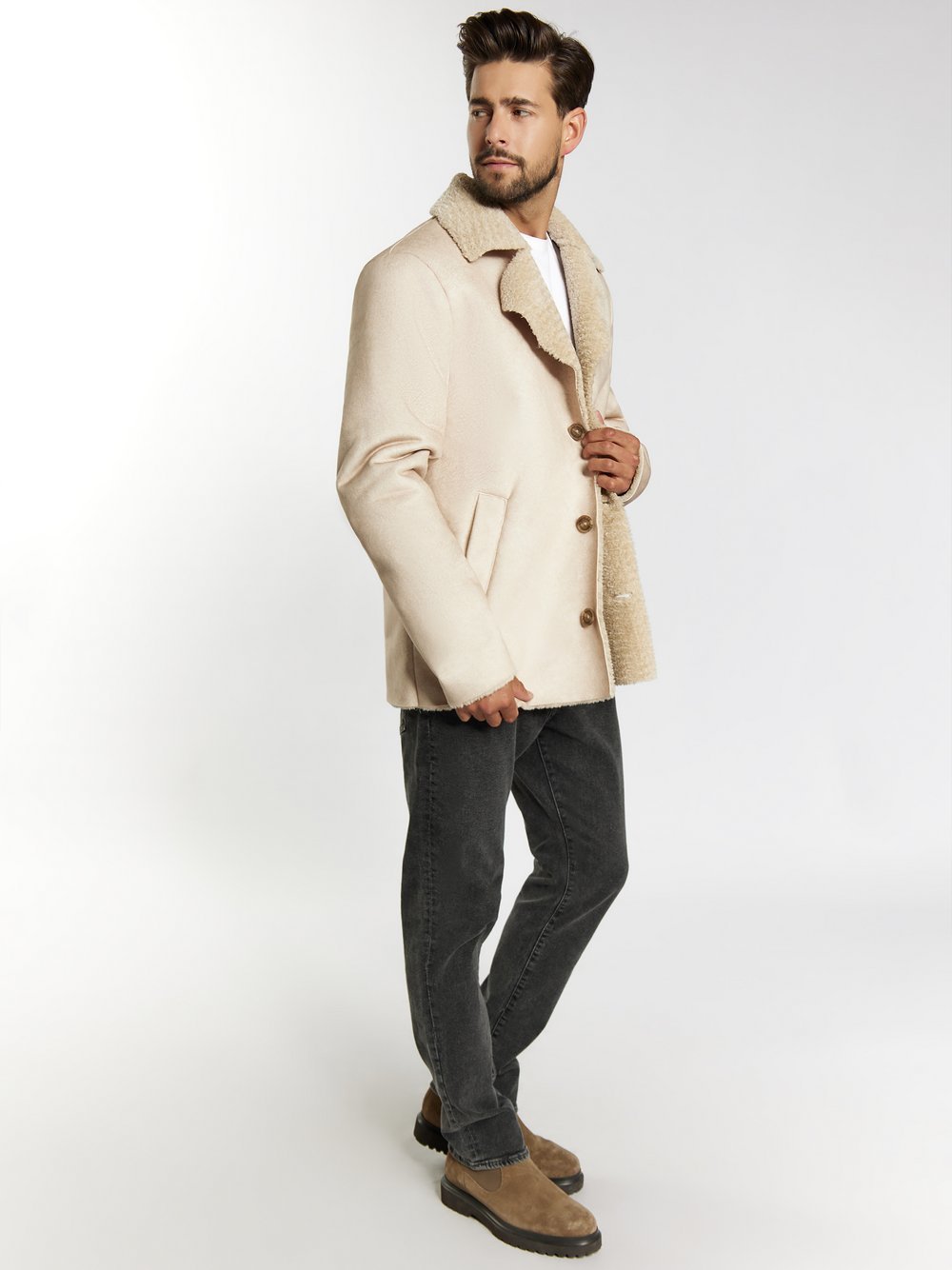 Dreimaster Übergangsjacke aus Fellimitat Herren beige, XXL