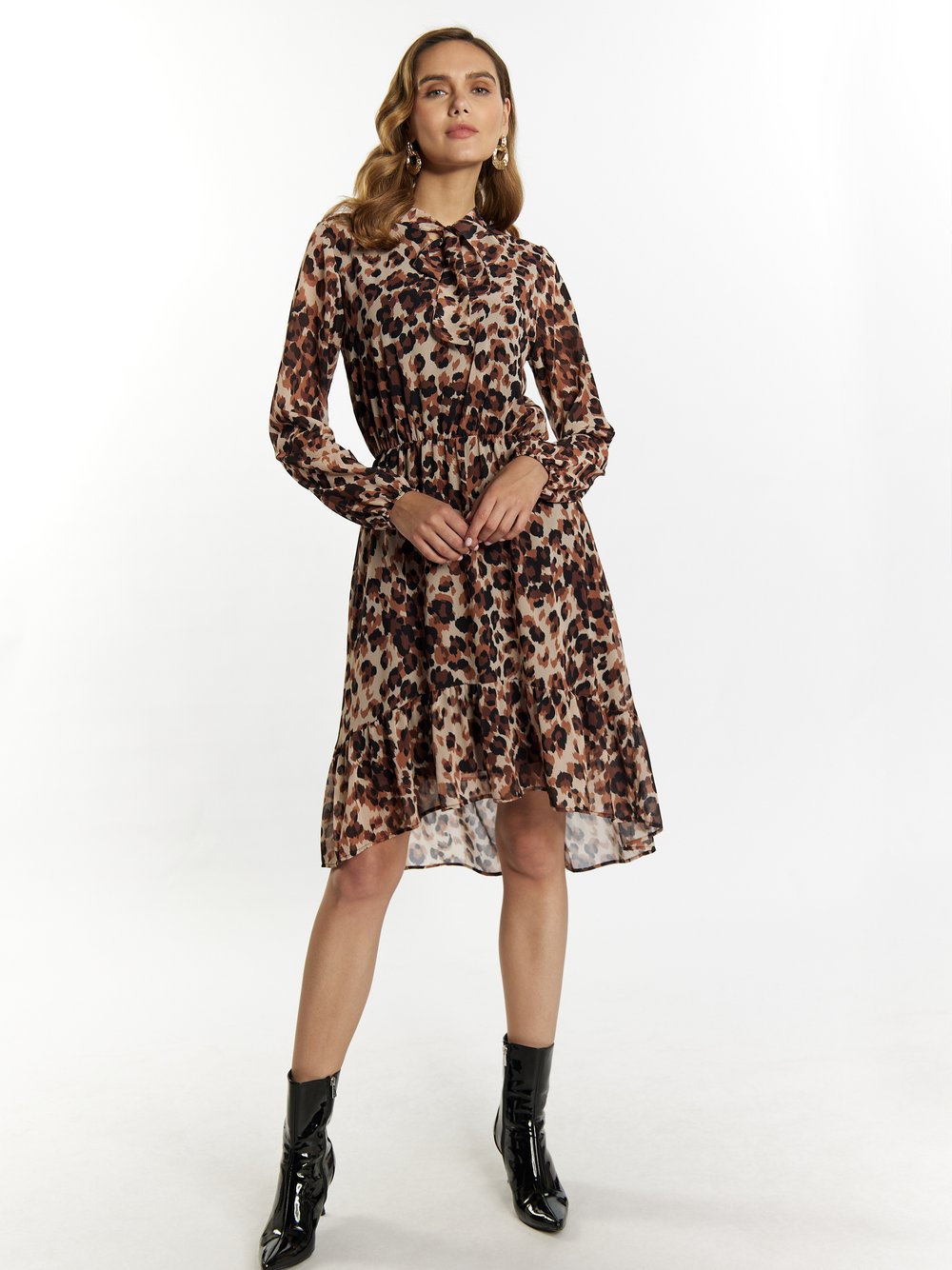 Faina Kleid mit Leoprint Damen beige gemustert, XS