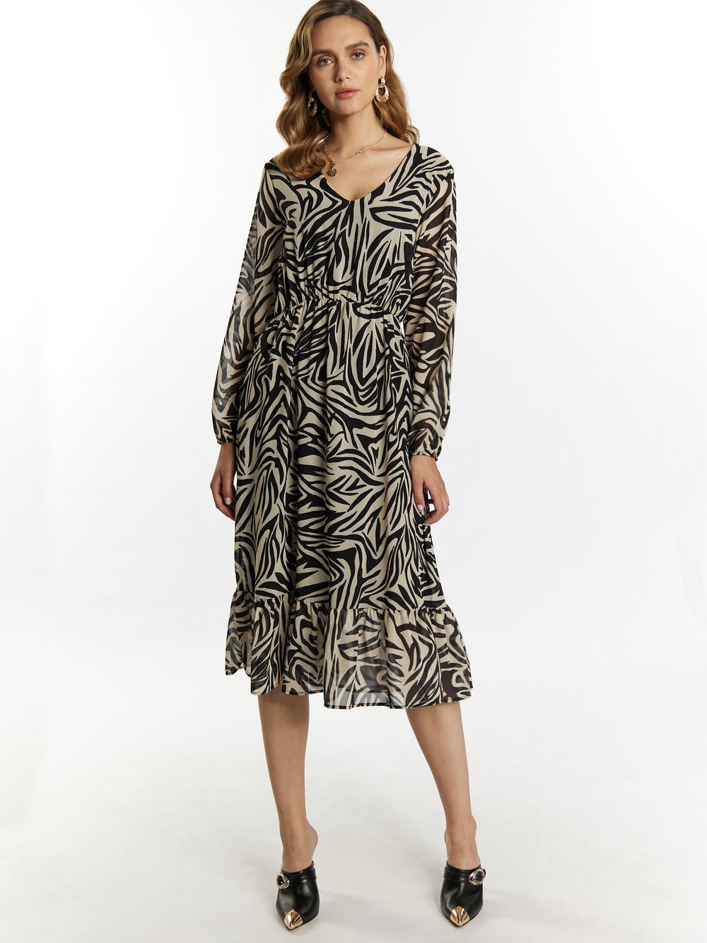 Faina Kleid mit Zebra-Print Damen beige gemustert, XS