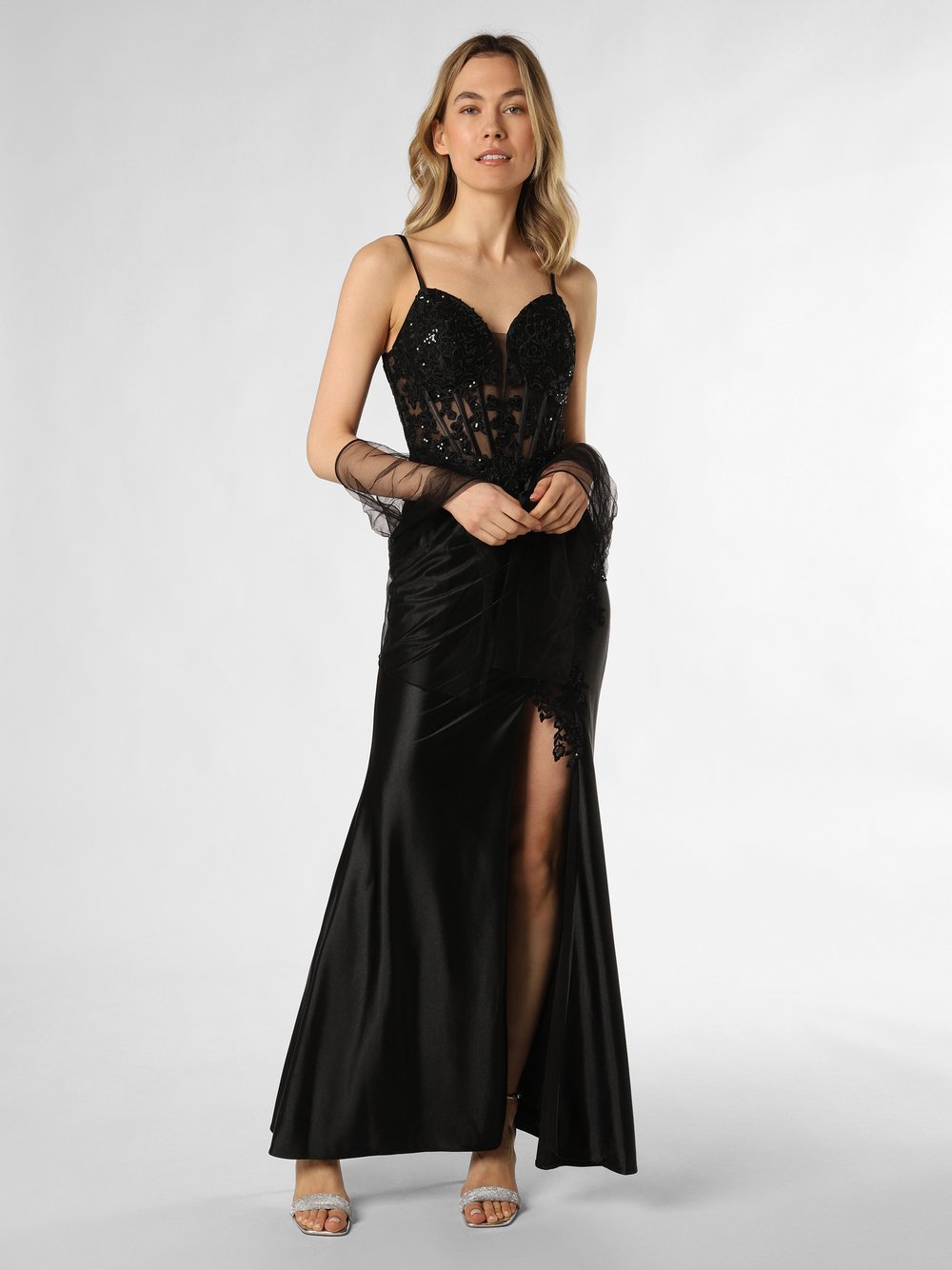 Obraz przedstawiający Luxuar Fashion Damska sukienka wieczorowa ze stułą Kobiety Sztuczne włókno czarny jednolity, 34