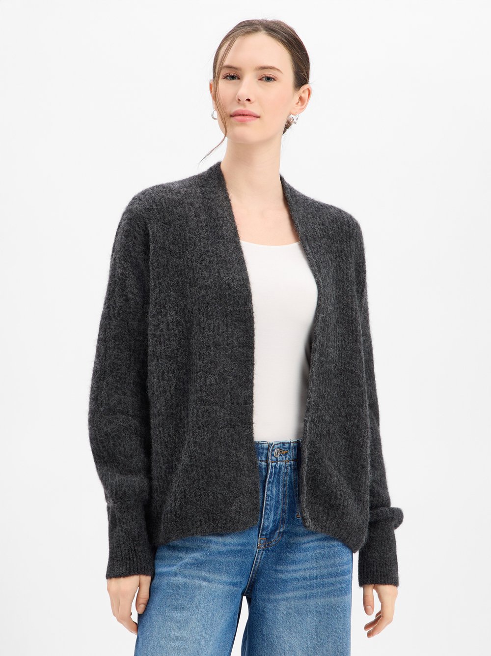 american vintage Strickhülle mit Alpaka-Anteil Damen Grobstrick grau meliert, M/L