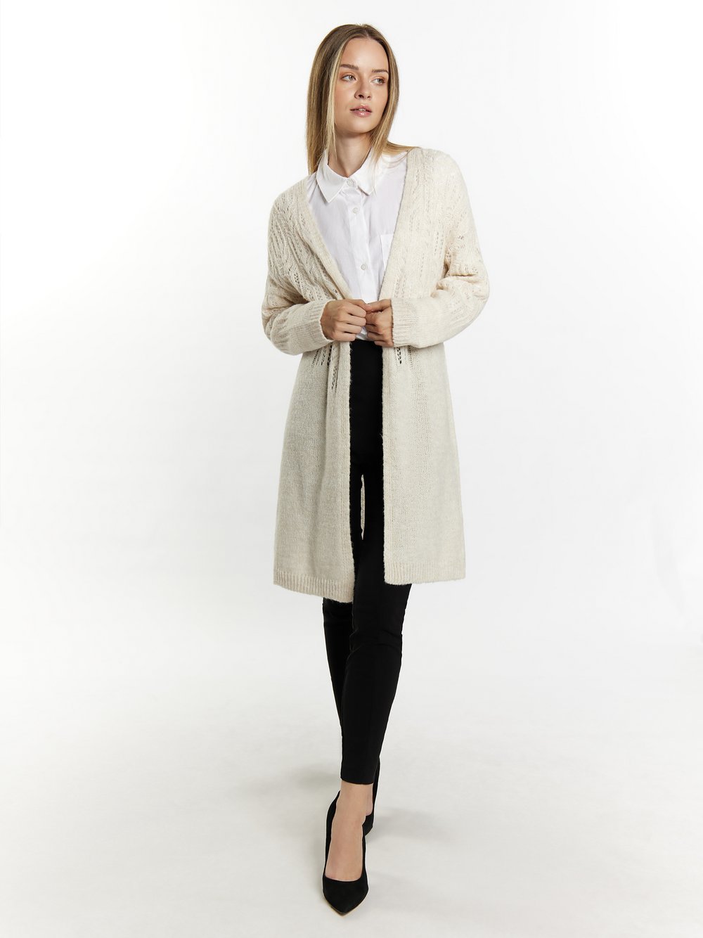 Dreimaster Long Cardigan Damen weiß, M/L