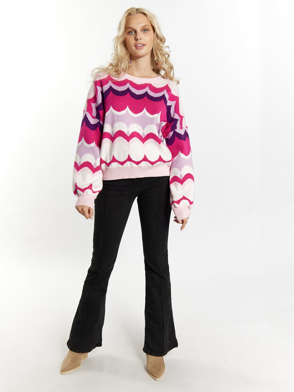 IZIA Pullover Damen rosa gemustert, M/L