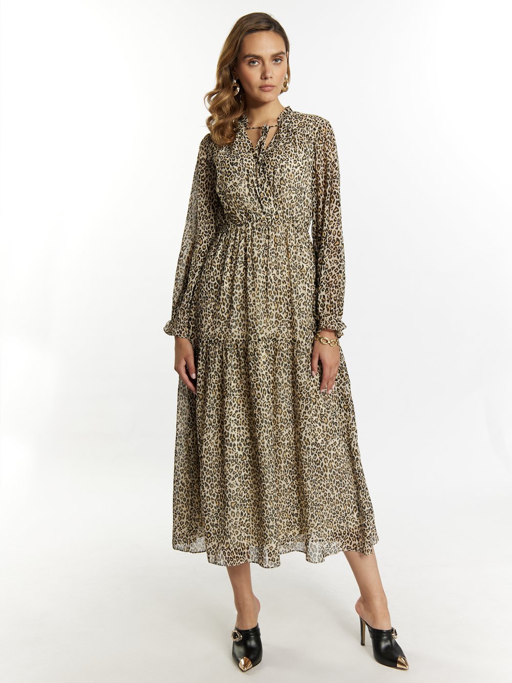 Faina Maxikleid mit Leoprint Damen beige gemustert, XS