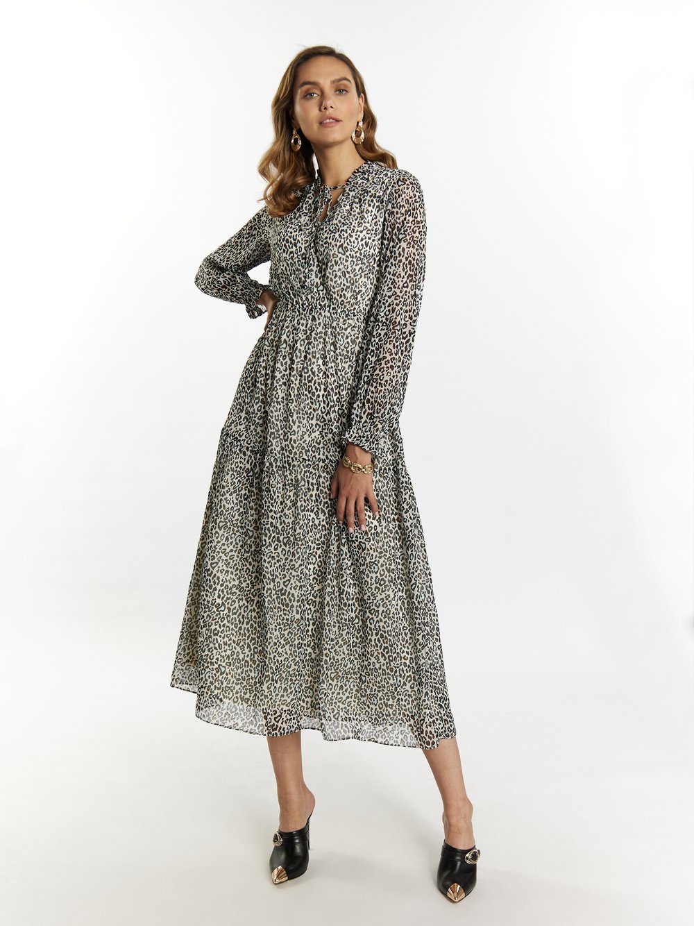 Faina Maxikleid mit Leoprint Damen mehrfarbig gemustert, S