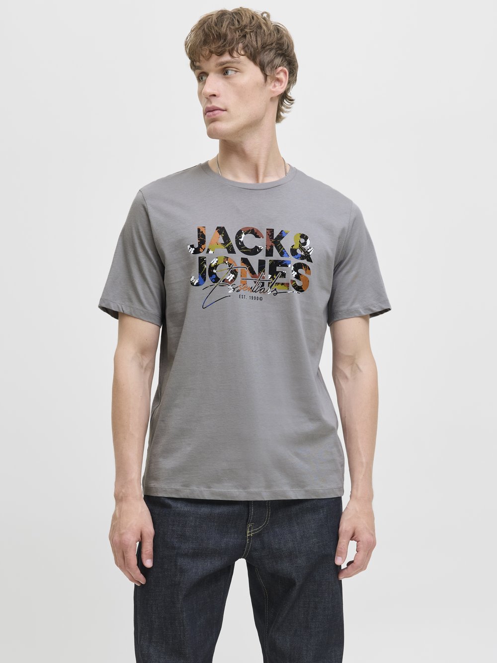 Jack & Jones T-Shirt Herren Baumwolle grau bedruckt, L