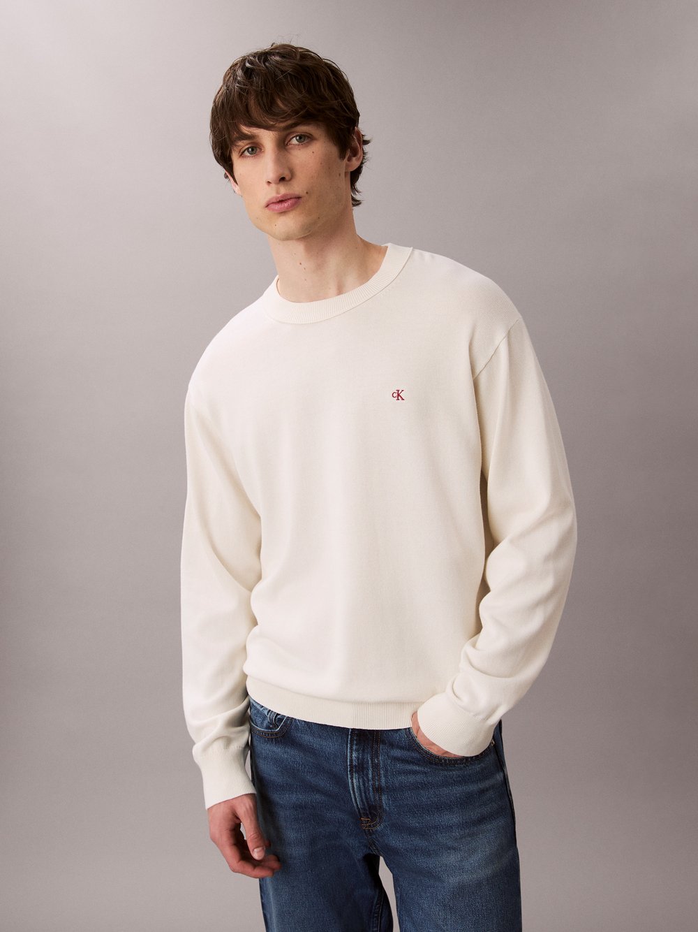 Thumbnail - Calvin Klein Jeans Feinstrick-Pullover Herren Baumwolle weiß, M