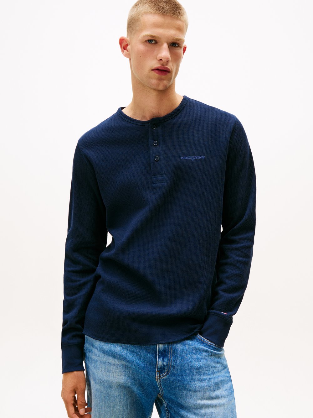 Thumbnail - Tommy Jeans Langarmshirt Herren Baumwolle blau strukturiert, M