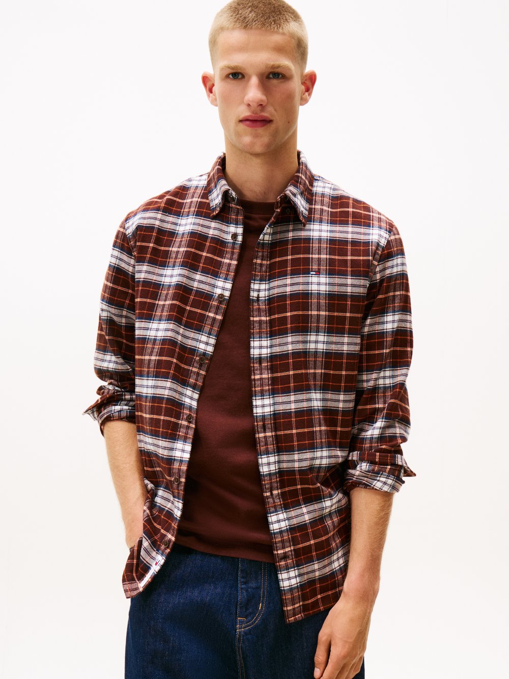 Tommy Jeans Freizeithemd Herren Regular Fit Baumwolle braun kariert, M