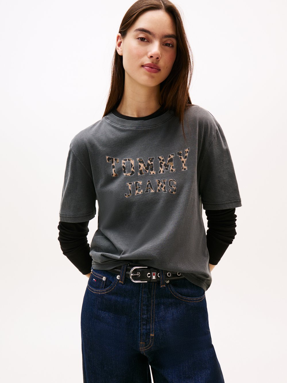 Tommy Jeans T-Shirt Damen Baumwolle grau bedruckt, M