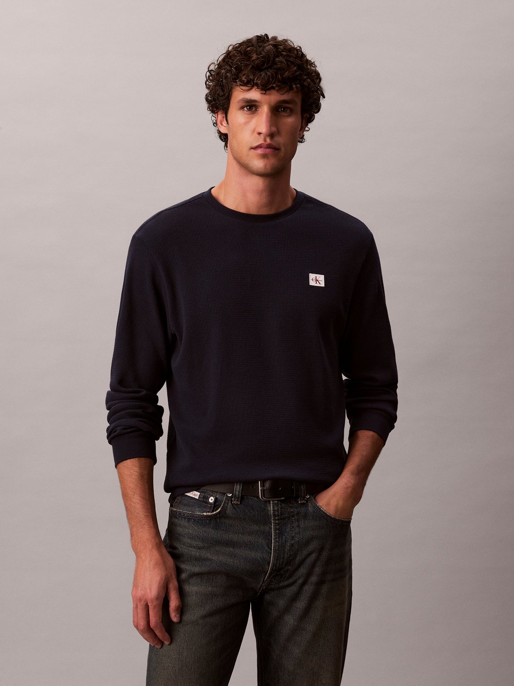 Calvin Klein Jeans Langarmshirt Herren Baumwolle blau, L