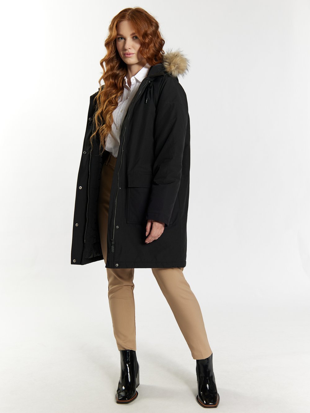 Dreimaster Winterparka mit Kunstfell Damen schwarz, M