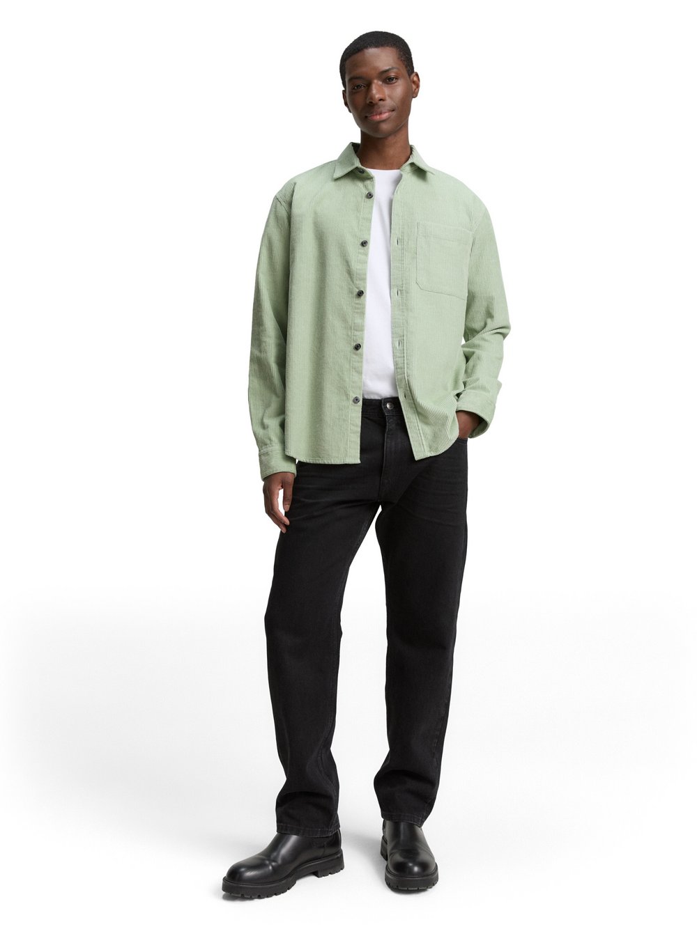 Tom Tailor Denim Cordhemd Herren Comfort Fit Baumwolle grün strukturiert, M