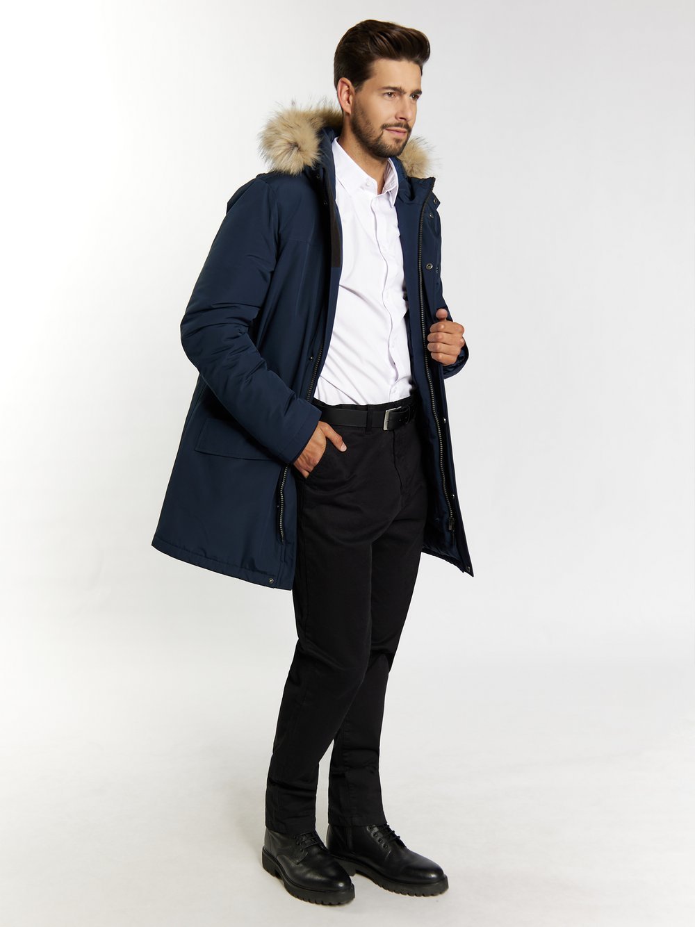 Dreimaster Winterjacke mit Webpelz Herren blau, L