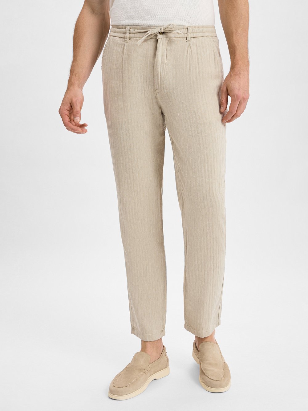 Lindbergh Herrren Hose mit Leinen-Anteil Herren Baumwolle beige strukturiert, XS