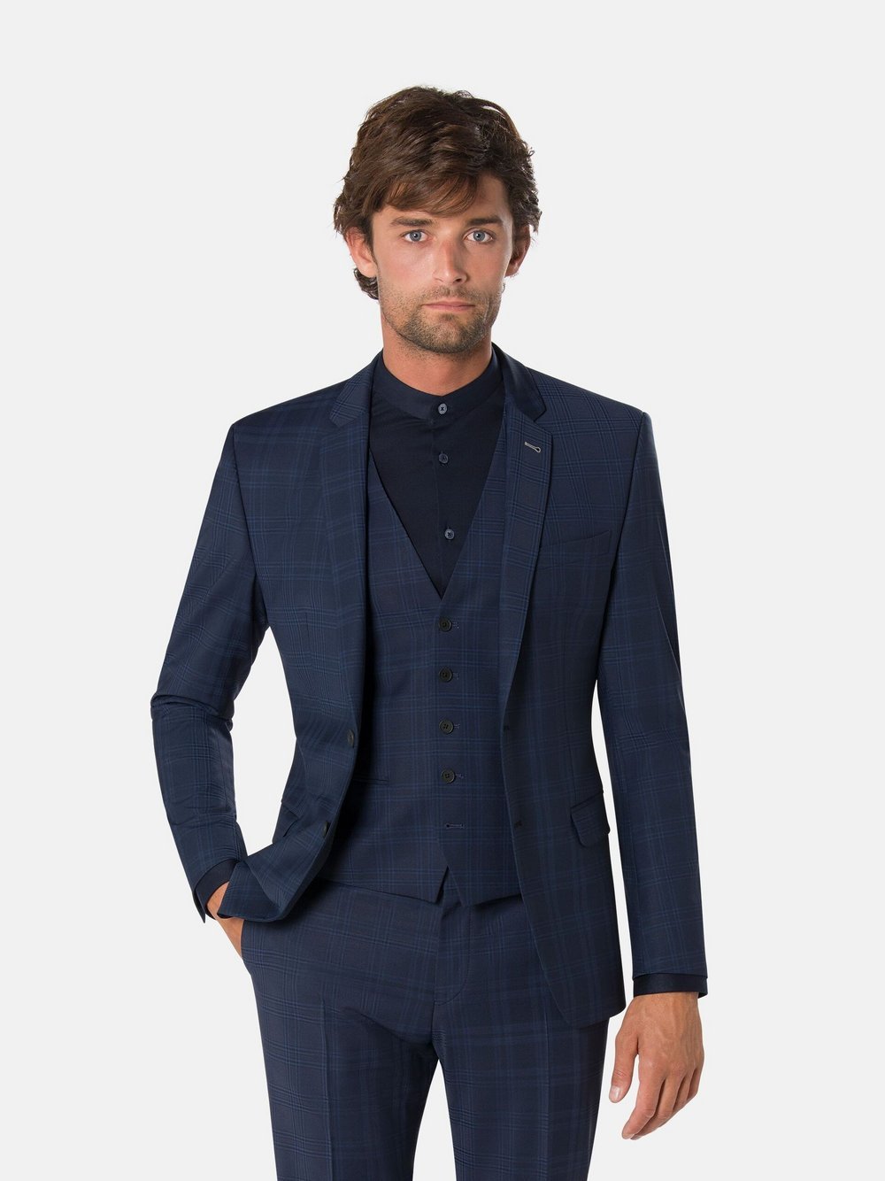 Thumbnail - Benvenuto Anzugsakko Herren Slim Fit blau kariert, 106