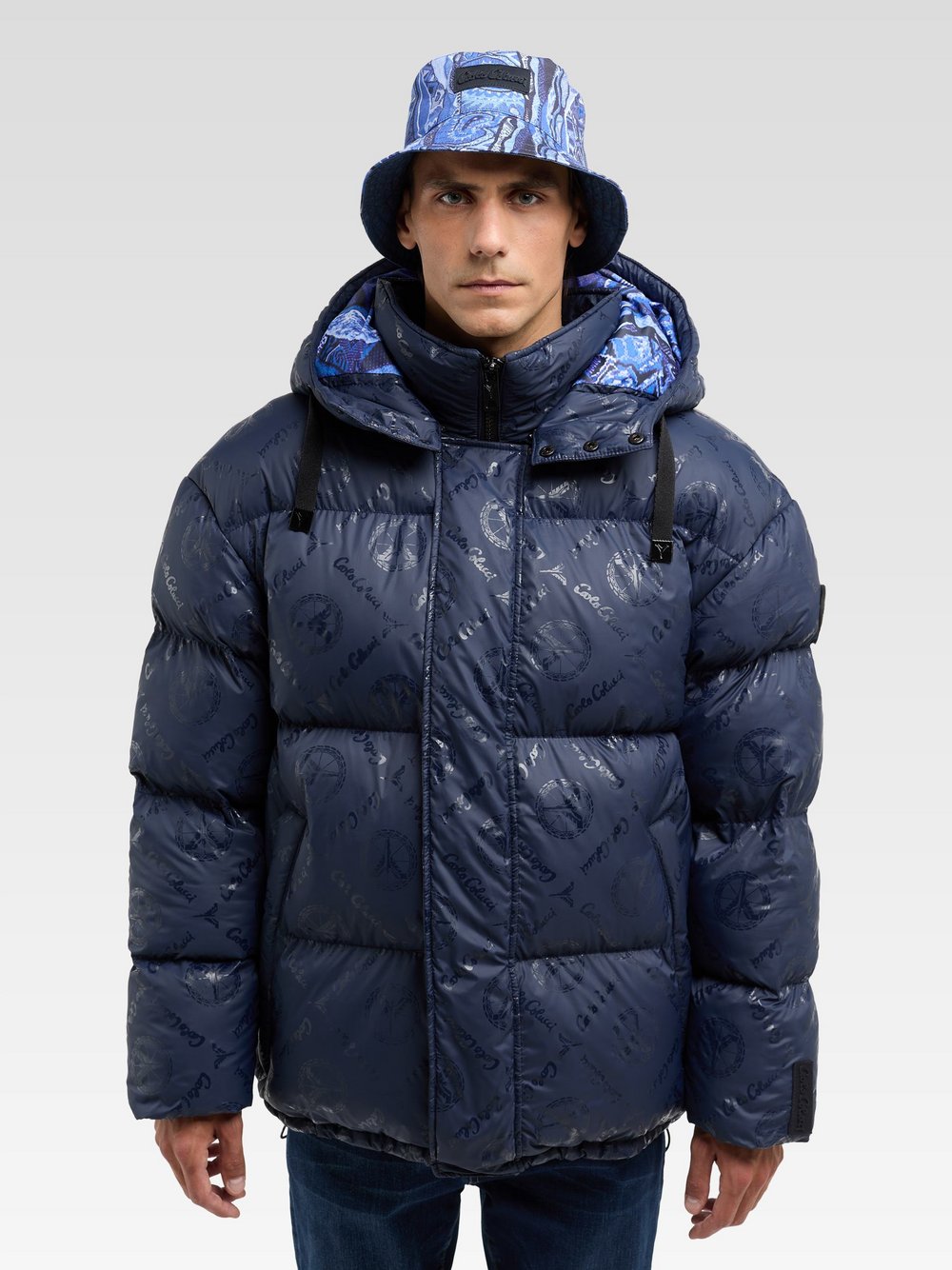 Carlo Colucci Winterjacke  Herren blau bedruckt, S