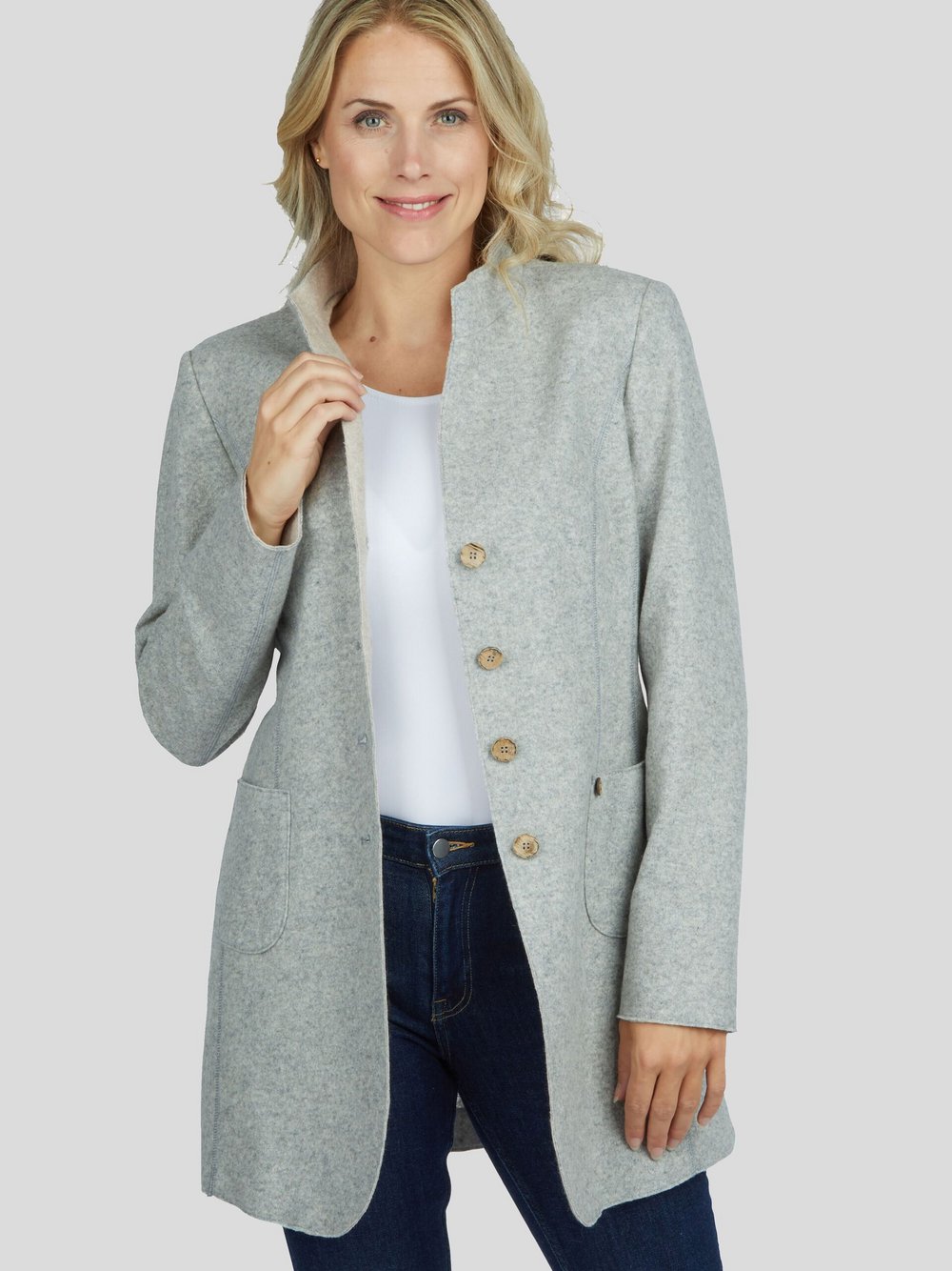 White Label Blazer Damen Wolle silber, 46