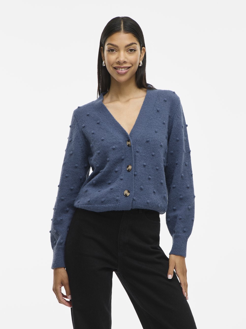 Vila Strickjacke Damen blau strukturiert, XL