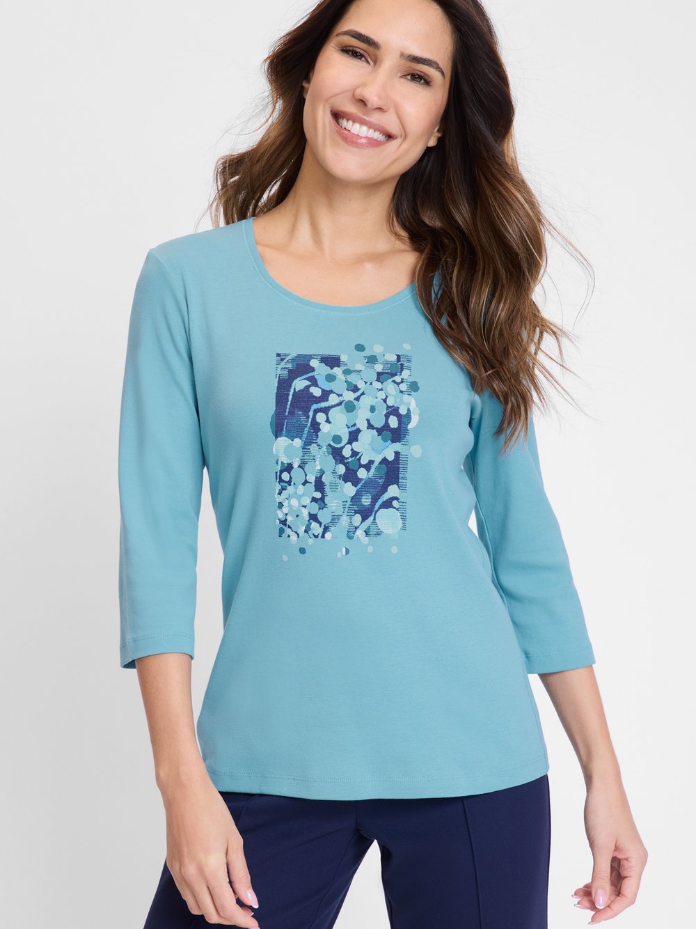 Olsen Langarmshirt Damen Baumwolle mehrfarbig bedruckt, 46