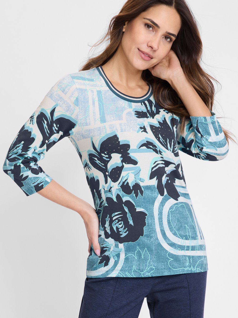 Olsen Langarmshirt Damen Baumwolle mehrfarbig gemustert, 42