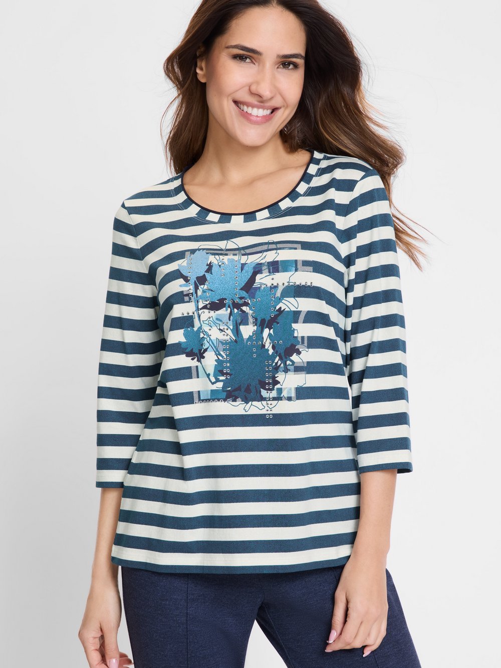 Olsen Langarmshirt Damen Baumwolle mehrfarbig gestreift, 42