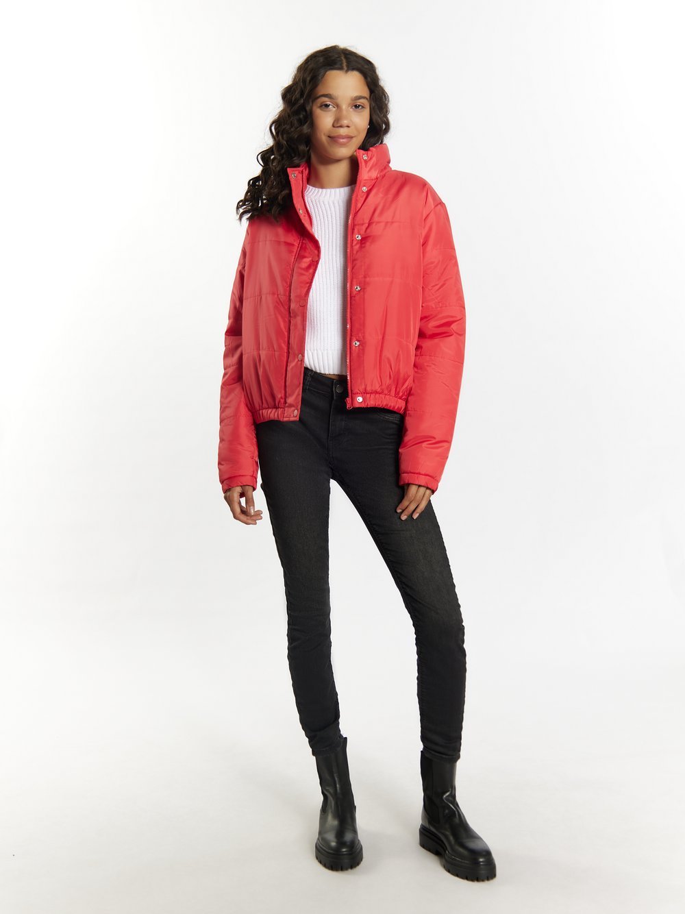 MyMo Leicht wattierte Blousonjacke Damen rot gestreift, M