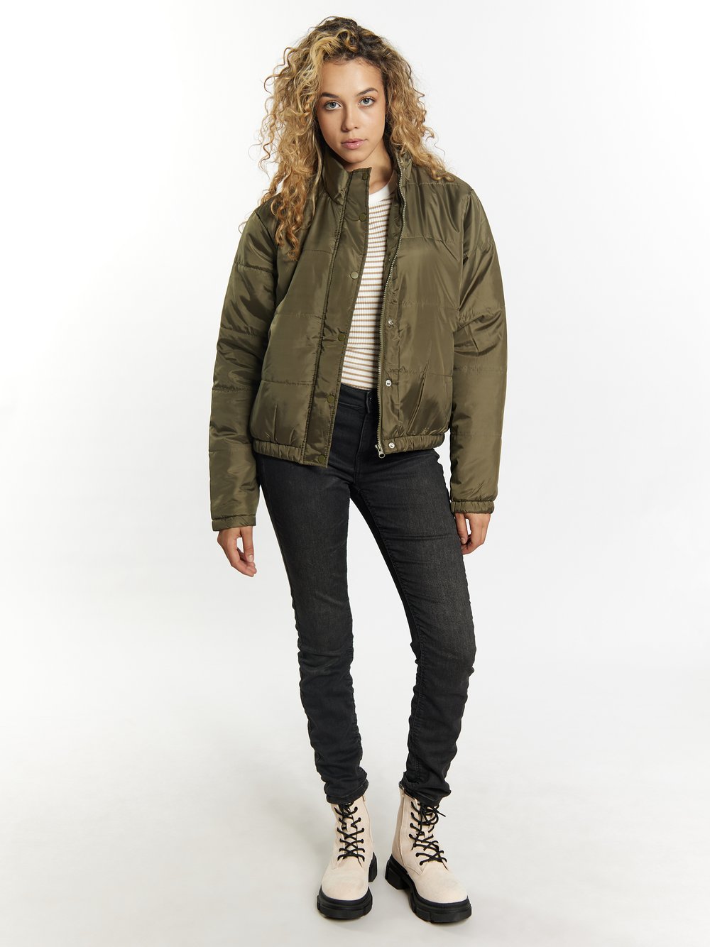 MyMo Leicht wattierte Blousonjacke Damen grün gestreift, M