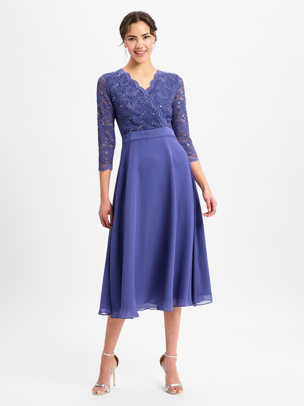 Swing Abendkleid Damen Chiffon blau, 50